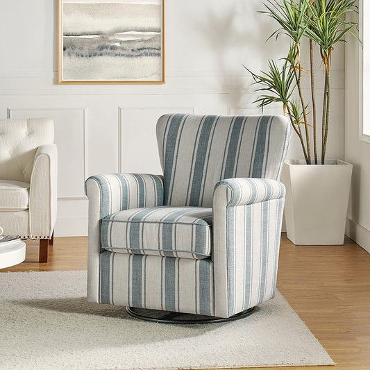Floral Swivel Chair with Removable Back and Roll Arms