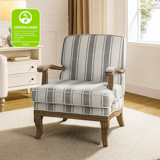 Farmhouse Style Armchair with Solid Wood Arms