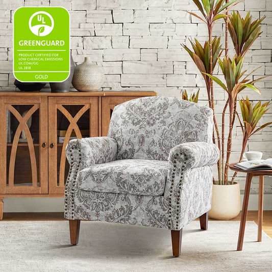 Matteo Floral Upholstered Accent Armchair with Nailhead Trim