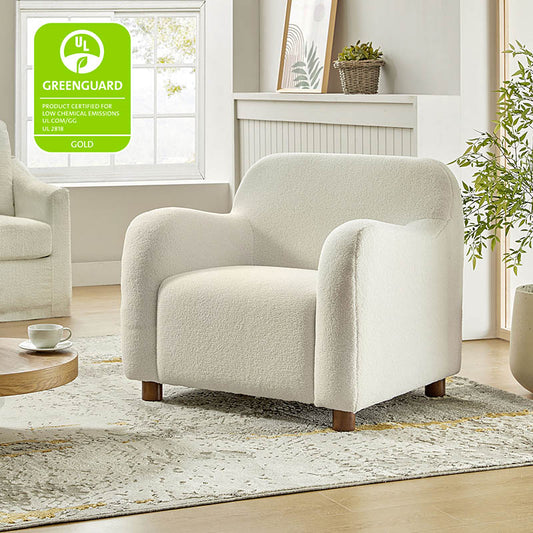 Boucle Upholstered Armchair with Solid Wood Legs