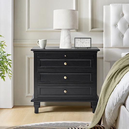 Farmhouse 3-Drawer Nightstand with Shelf & Charging Port
