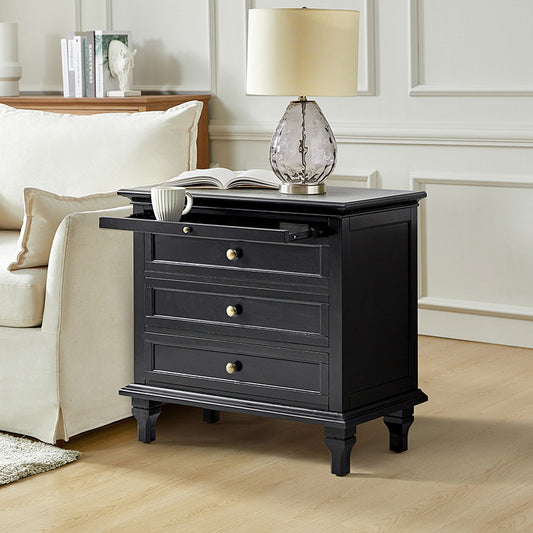Farmhouse 3-Drawer Nightstand with Shelf & Charging Port