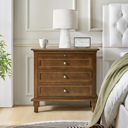 Farmhouse 3-Drawer Nightstand with Shelf & Charging Port