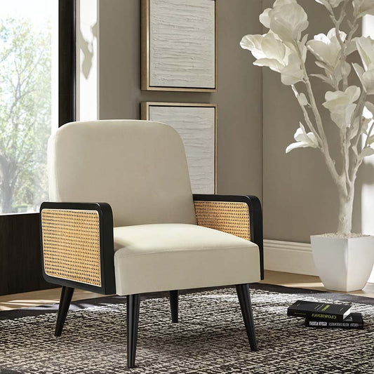 Elva Handcrafted Rattan with Solid Wood Frame Cane Armchair