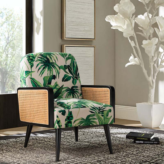 Elva Handcrafted Rattan with Solid Wood Frame Cane Armchair