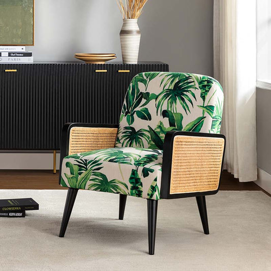 Elva Handcrafted Rattan with Solid Wood Frame Cane Armchair