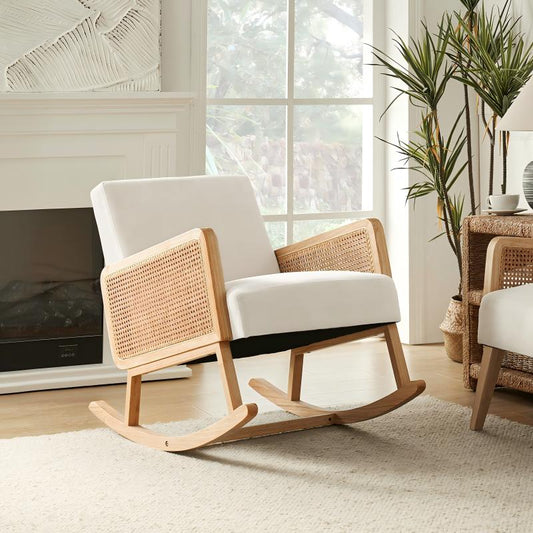 Velvet Rocking Armchair with Cane Arms
