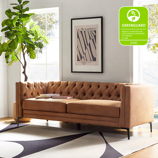 Vegan Leather Mid-century Modern Tufted Sofa