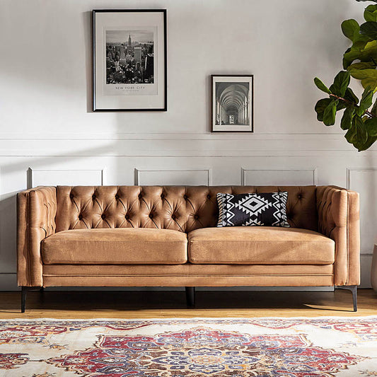 Vegan Leather Mid-century Modern Tufted Sofa