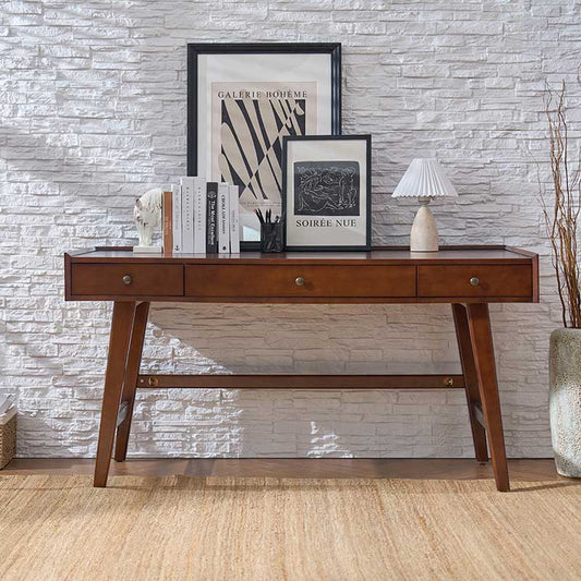 Mid-Century Desk with Drawers & Charging Station
