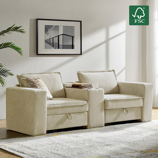 Miriam Sectional Sofa with Storage, Tabletop, Cup Holders & USB Ports