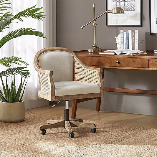 Rattan Task Chair – Swivel Base & Curved Seat Design