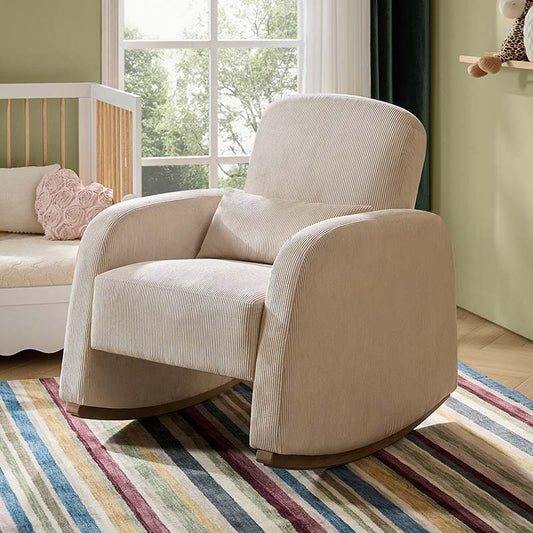 Rocking Chair in Corduroy with Lumbar Pillow & Wood Base