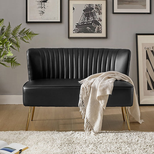 Agnes Vegan Leather Loveseat with Tufted Back