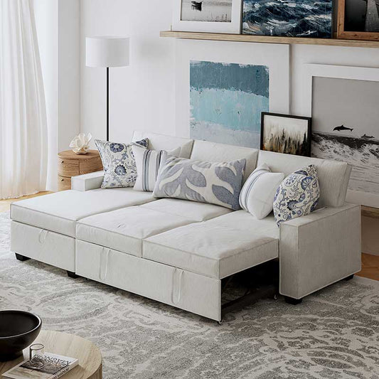 Classic Sleeper Sectional Sofa with Storage Chaise