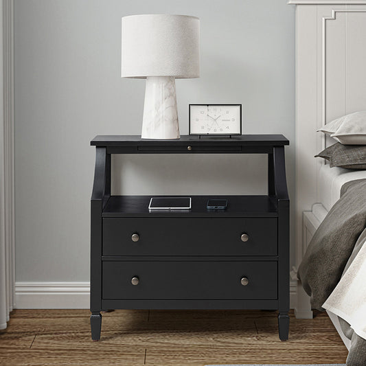 Traditional 2-Drawer Nightstand with USB & Pullout Tray