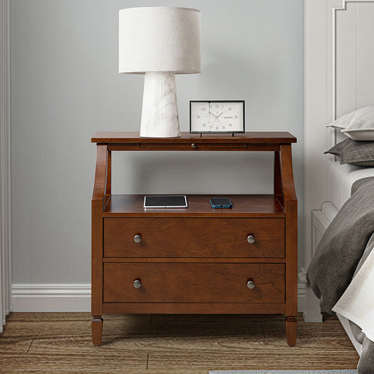 Traditional 2-Drawer Nightstand with USB & Pullout Tray