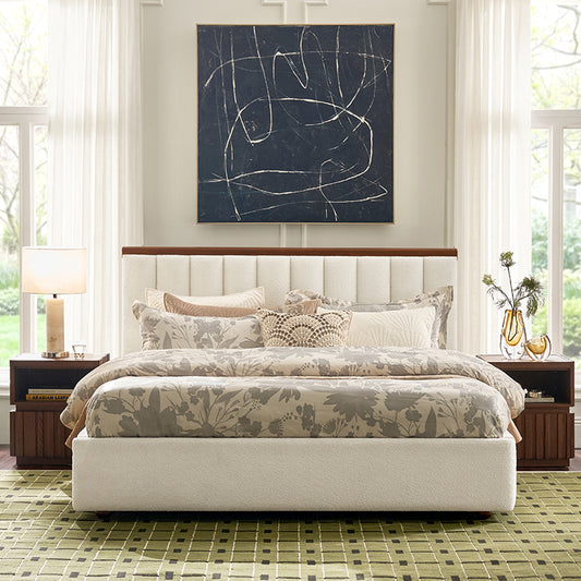 Modory Upholstered Bed Frame with Modular Headboard & Side Storage