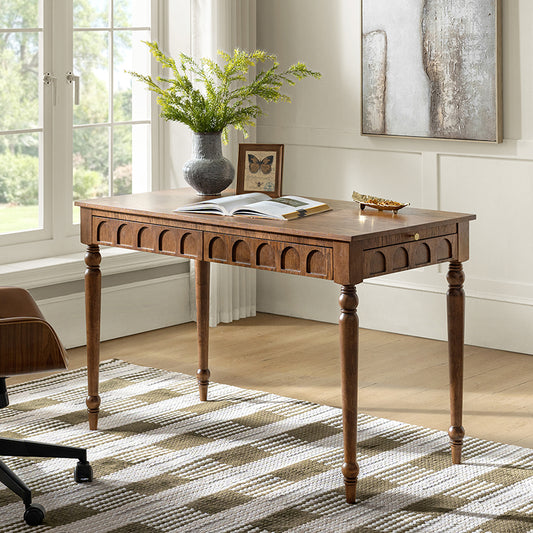 Theo Farmhouse 2-Drawer Office Desk with Charging & Tray