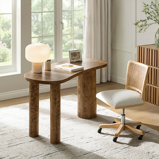 Isaac Modern Burl Wood Desk with Sculptural Curves