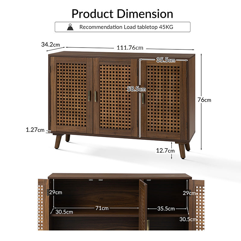 Dan 3 Door Beech Wood Accent Cabinet with Bronze Handle and Storage