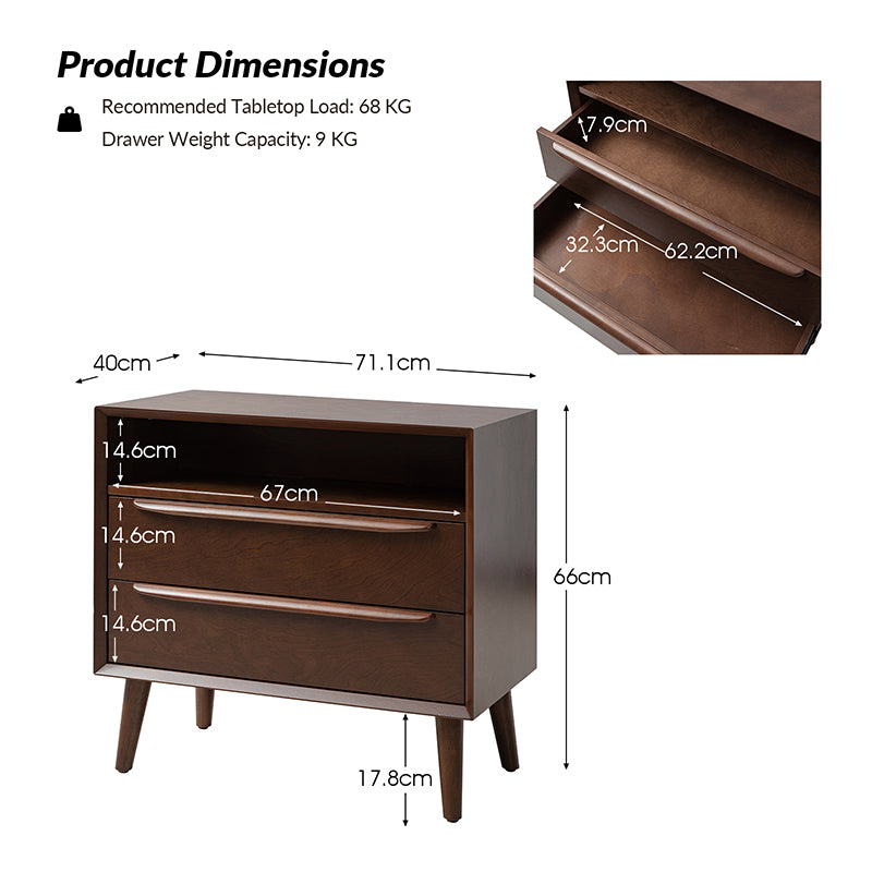 Lilian Mid-Century Nightstand with Charging Station & Shelf