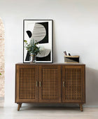 3 Door Beech Wood Accent Cabinet with Bronze Handle and Storage