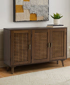 3 Door Beech Wood Accent Cabinet with Bronze Handle and Storage