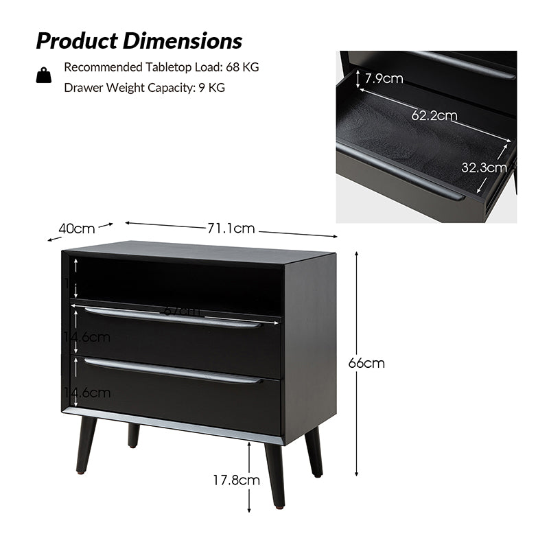 Lilian Mid-Century Nightstand with Charging Station & Shelf