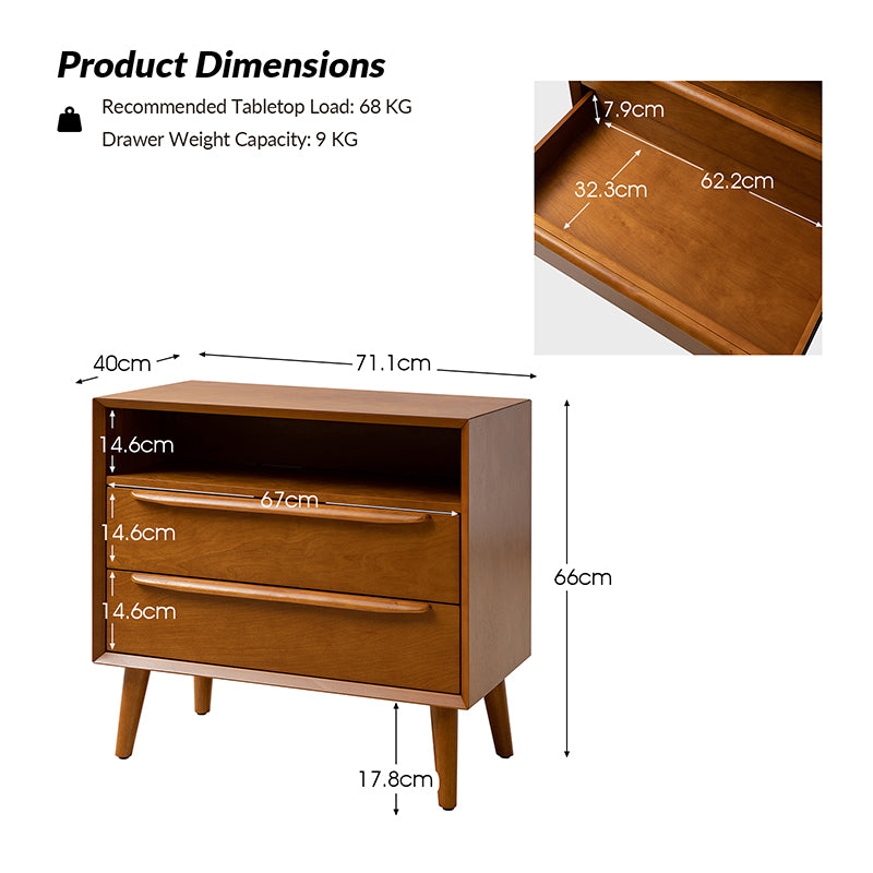 Lilian Mid-Century Nightstand with Charging Station & Shelf