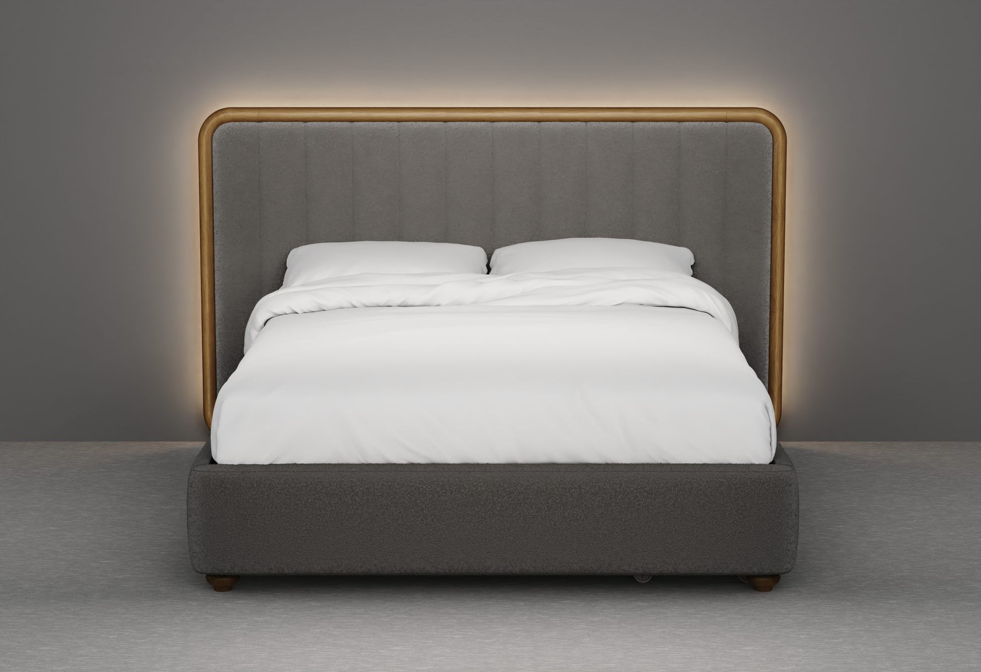 Moro Modular Modern Upholstered Bed with Wooden Slatted Border