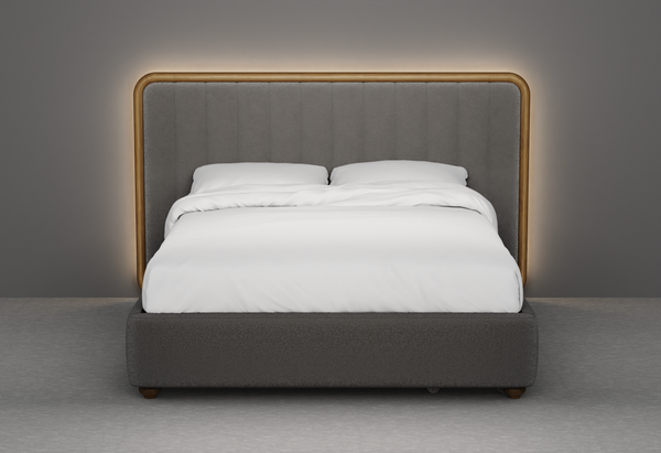 Moro Modular Modern Upholstered Bed with Wooden Slatted Border
