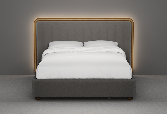 Moro Modular Modern Upholstered Bed with Wooden Slatted Border
