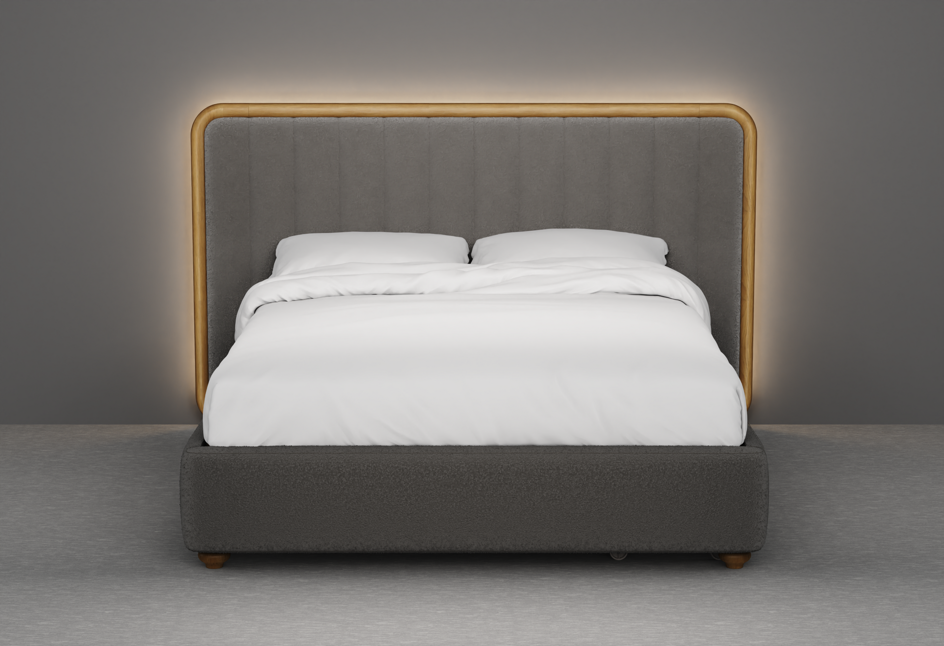 Moro Modular Modern Upholstered Bed with Wooden Slatted Border