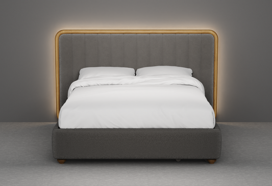Moro Modular Modern Upholstered Bed with Wooden Slatted Border