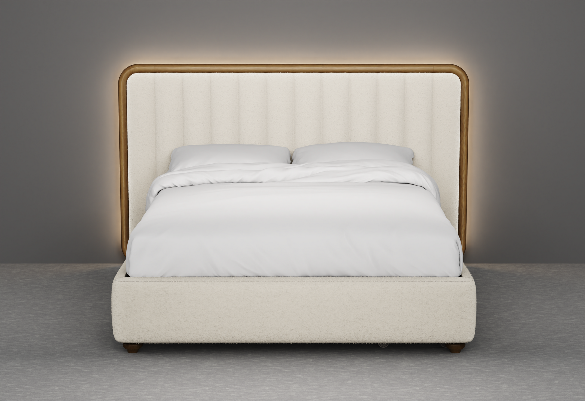 Moro Modular Modern Upholstered Bed with Wooden Slatted Border