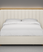 Moro Modular Modern Upholstered Bed with Wooden Slatted Border