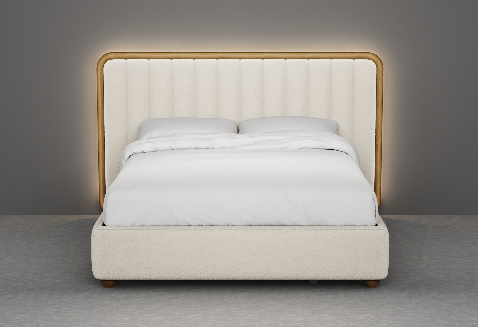 Moro Modular Modern Upholstered Bed with Wooden Slatted Border