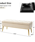 Lenore Velvet Upholstered Storage Bench with Gold Base & Nailhead Trim