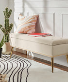 Lenore Velvet Upholstered Storage Bench with Gold Base & Nailhead Trim