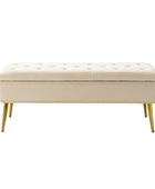 Lenore Velvet Upholstered Storage Bench with Gold Base & Nailhead Trim