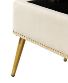 Lenore Velvet Upholstered Storage Bench with Gold Base & Nailhead Trim