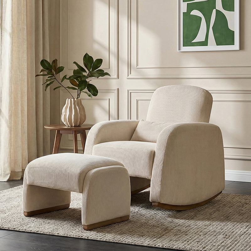 Richard Soft Corduroy Rocking Chair and Ottoman
