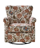 Christoph Floral Swivel Chair with Removable Back and Roll Arms