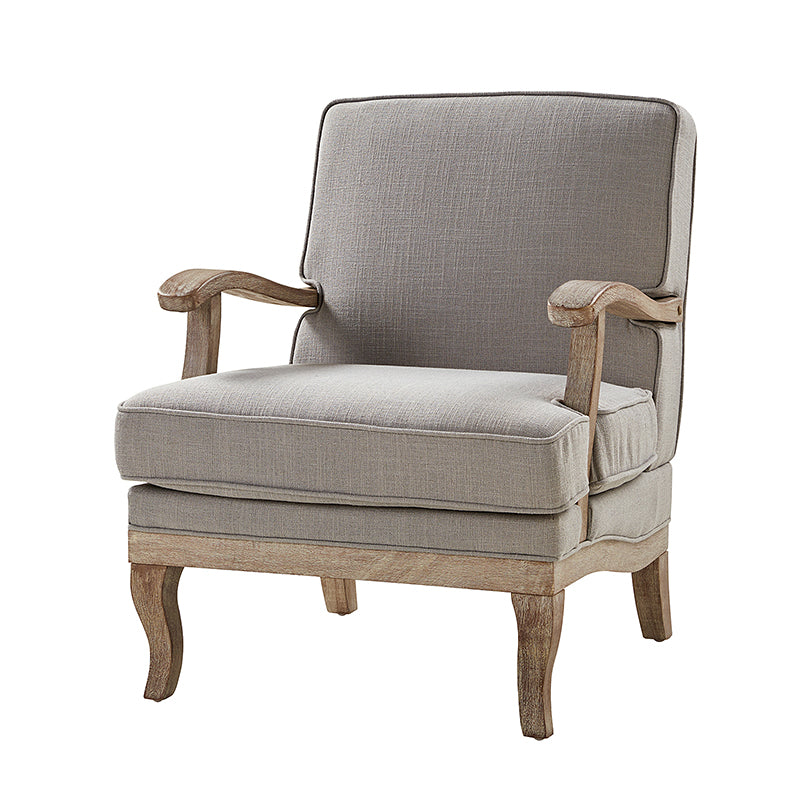 Randolph Farmhouse Upholstered Accent Chair with Solid Wood Arms