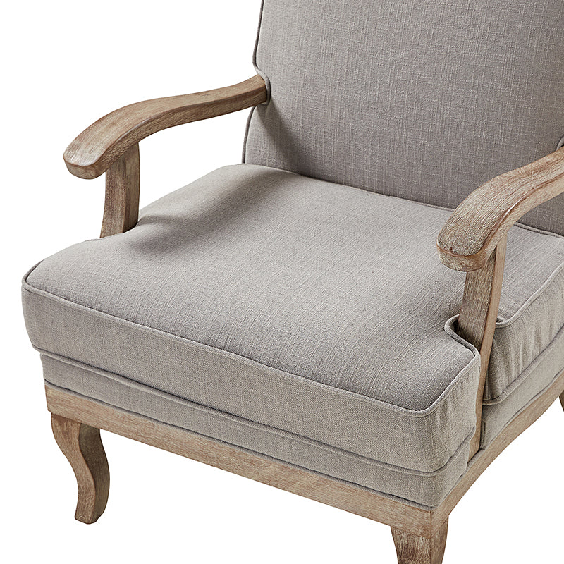 Randolph Farmhouse Upholstered Accent Chair with Solid Wood Arms