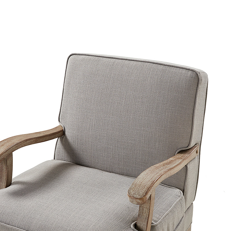 Randolph Farmhouse Upholstered Accent Chair with Solid Wood Arms