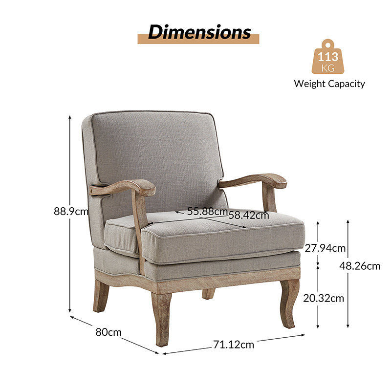 Randolph Farmhouse Upholstered Accent Chair with Solid Wood Arms