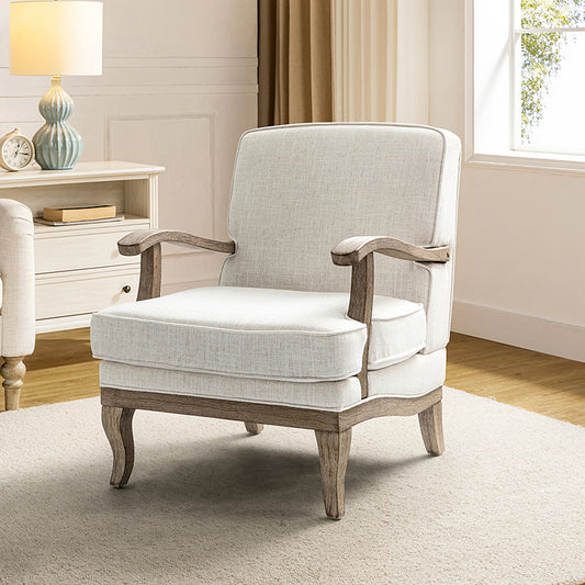 Randolph Farmhouse Upholstered Accent Chair with Solid Wood Arms