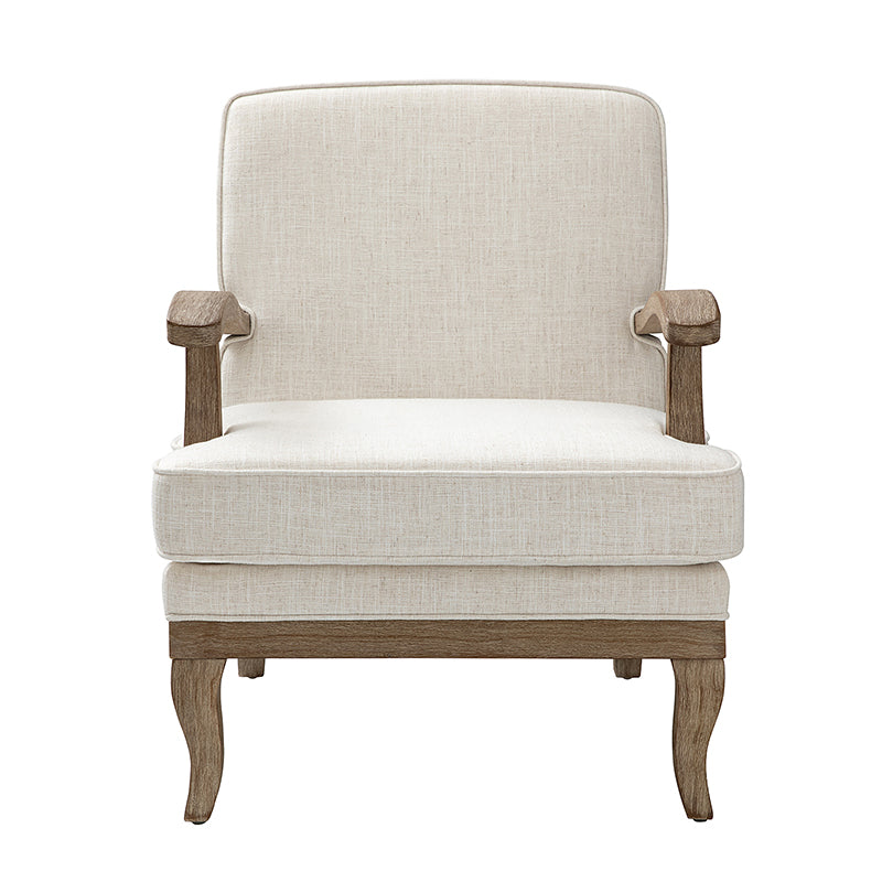 Randolph Farmhouse Upholstered Accent Chair with Solid Wood Arms